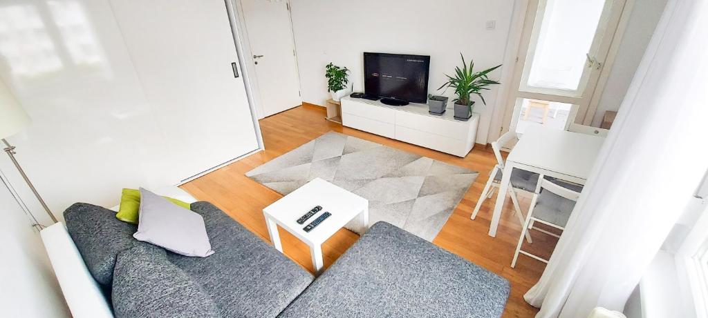 ベオグラードにあるHigh White Apartmentsのソファとテレビのあるリビングルーム