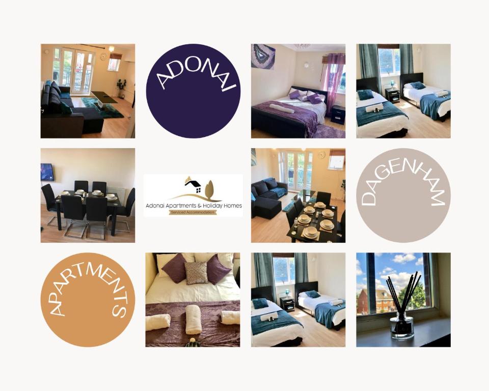 un collage de fotos de una habitación de hotel en 2 Bedroom Apartment at Dagenham , Adonai Serviced Accommodation, Free WiFi and Parking en Dagenham