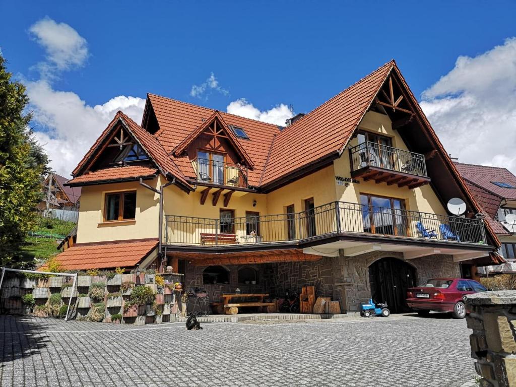 a house with a roof with a cat in front of it at Wczasy Pod Giewontem in Kościelisko