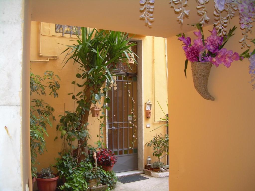 an entrance to a house with plants and flowers at Appartamento in centro storico in Maiori