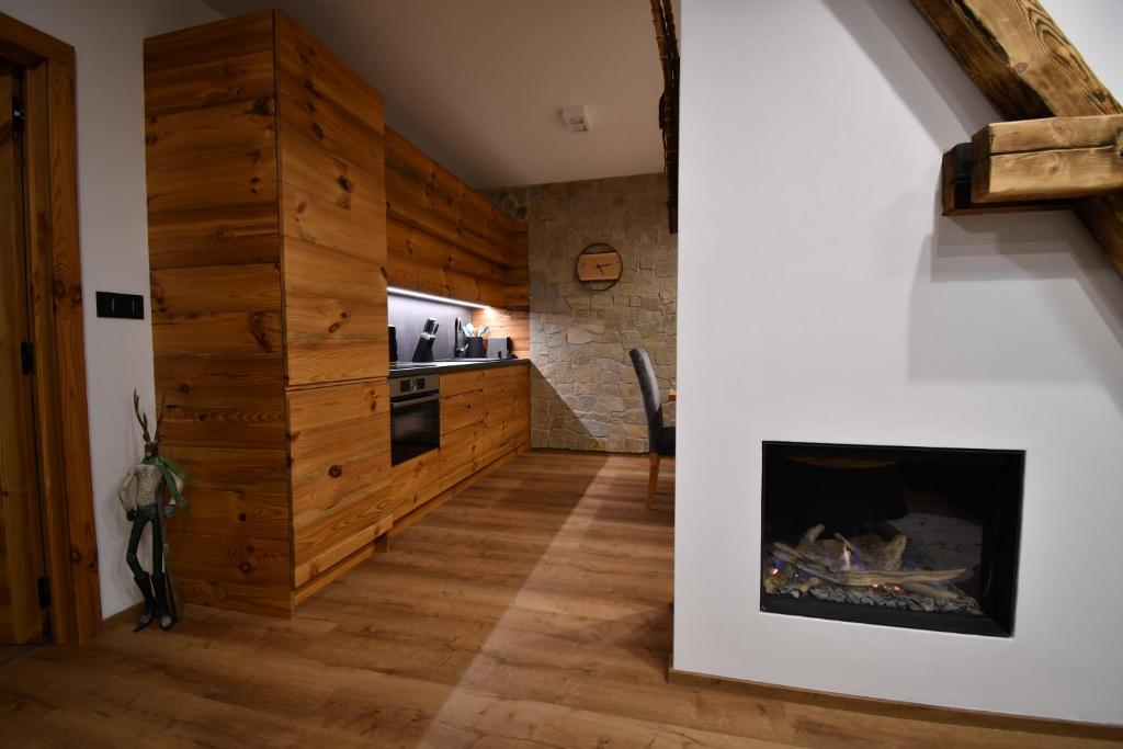 Kuchyň nebo kuchyňský kout v ubytování Chalet Apartments Maštal