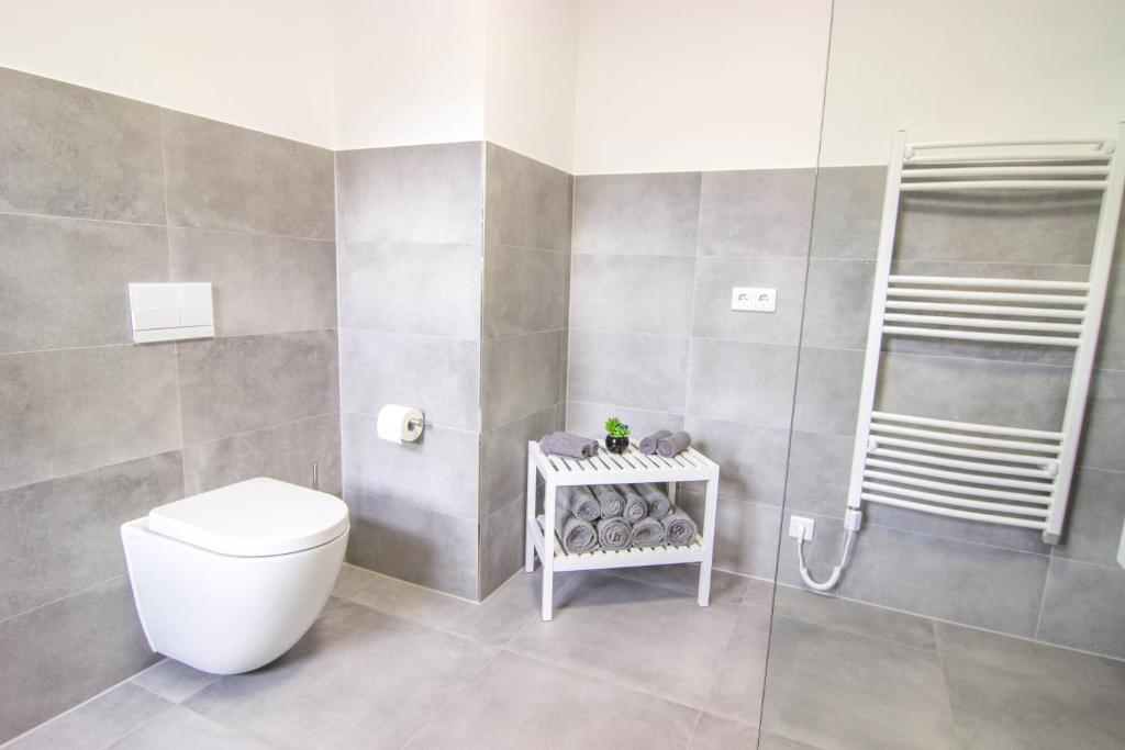 Koupelna v ubytování Appartements am Bodetal