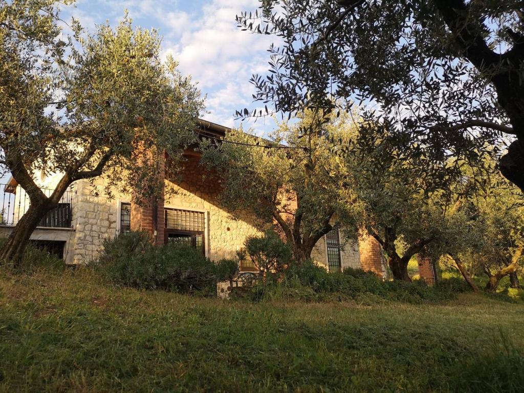 ein Backsteinhaus mit Bäumen davor in der Unterkunft Agriturismo Bosco Magico in Verona