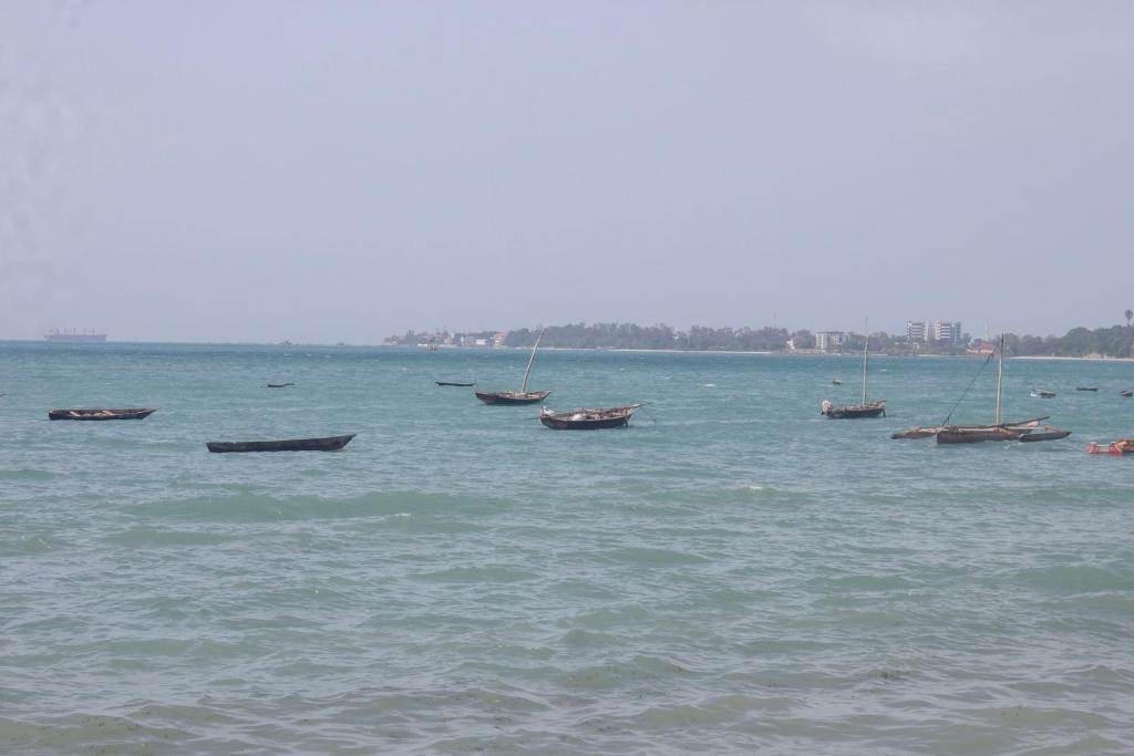 a group of boats sitting in the water at Sea View Beach Hotel in Zanzibar City