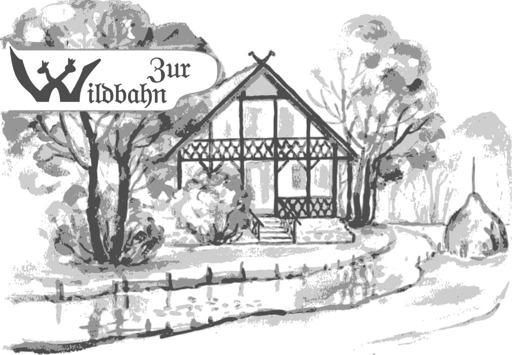 a drawing of a garden with a greenhouse at Landgasthof Zur Wildbahn in Burg