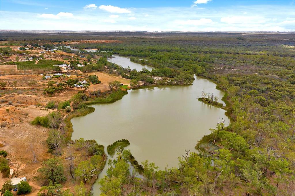 an aerial view of a river with a town at The River Block in Berri