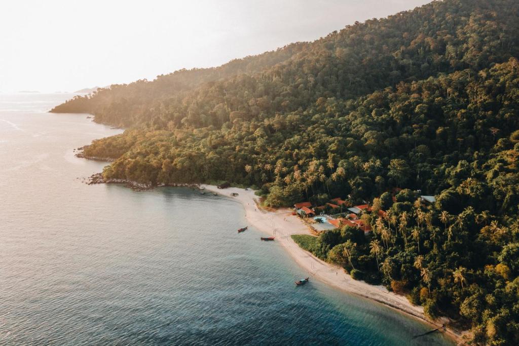 an aerial view of a beach in the water at Adang Island Resort in Ko Lipe