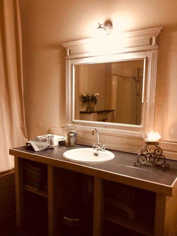 un bagno con lavandino e specchio di La mosane a Profondeville