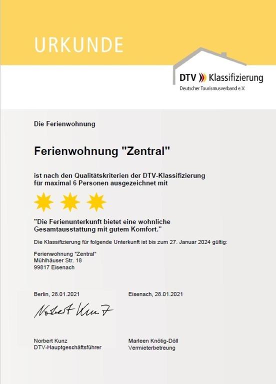Certifikát, hodnocení, plakát nebo jiný dokument vystavený v ubytování Ferienwohnung ZENTRAL