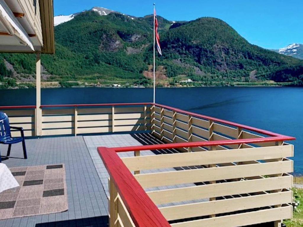 a deck of a boat with a view of a lake at Holiday home Austefjorden in Austefjorden