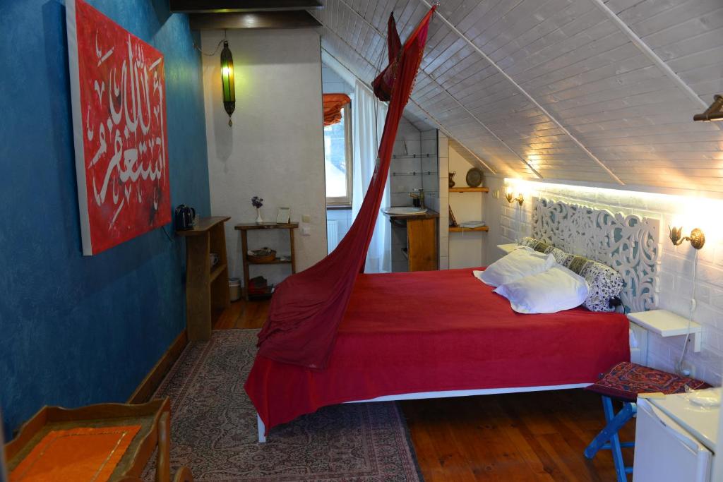 1 dormitorio con 1 cama con hamaca en Romantic Guest House, en Kamianets-Podilskyi
