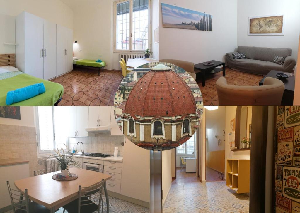 2 Bilder von einem Wohnzimmer und einer Küche in der Unterkunft Sant'Antonino Apartments in Florenz