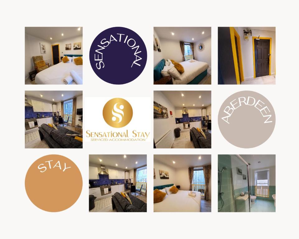 a collage of photos of a hotel room at 1 & 3 Bedroom Apt by Sensational Stay Serviced Accommodation - Adelphi Suites in Aberdeen