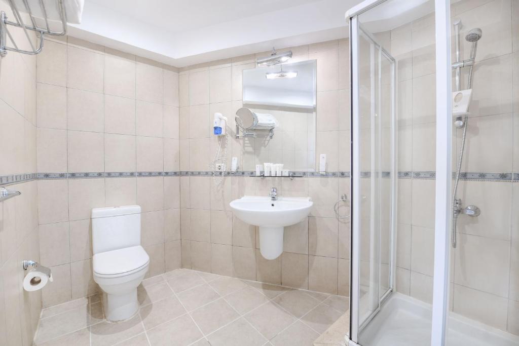 a bathroom with a toilet and a sink and a shower at Tolip Aswan Hotel in Aswan