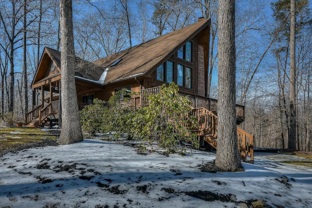 una casa de madera en el bosque en la nieve en Hidden Gem, en Mineral