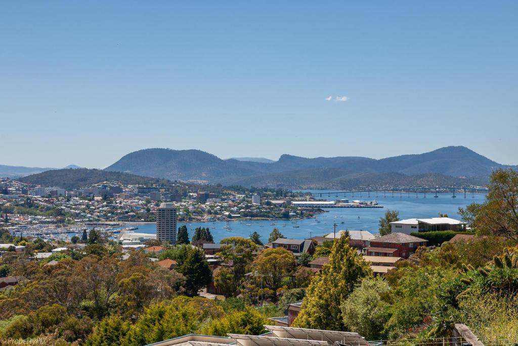 a view of a city and a body of water at The Lookout in Hobart