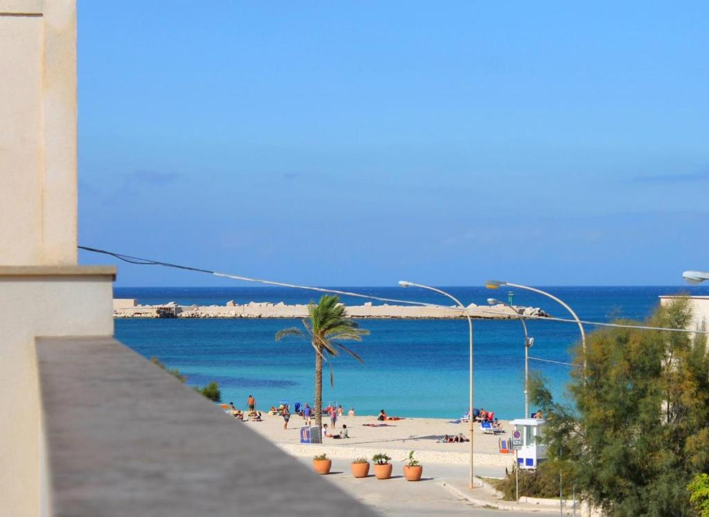 a view of a beach with a palm tree and the ocean at Araba Fenice Hotel in San Vito lo Capo