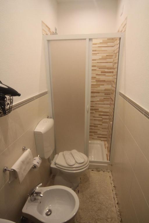 a bathroom with a toilet and a shower and a sink at Vernazza Vacation 2 in Vernazza