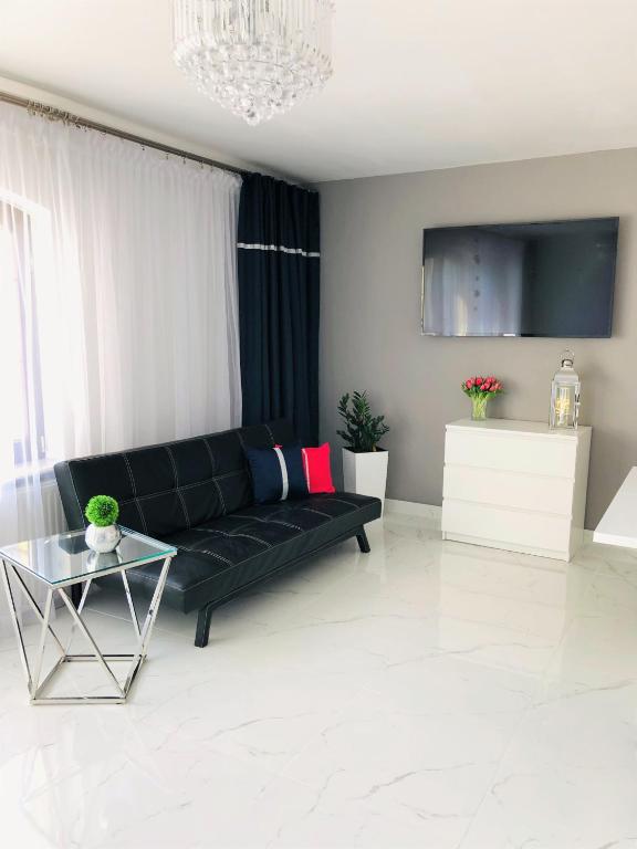 Televízia a/alebo spoločenská miestnosť v ubytovaní Kaliny Apartamenty wanny z hydromasażem