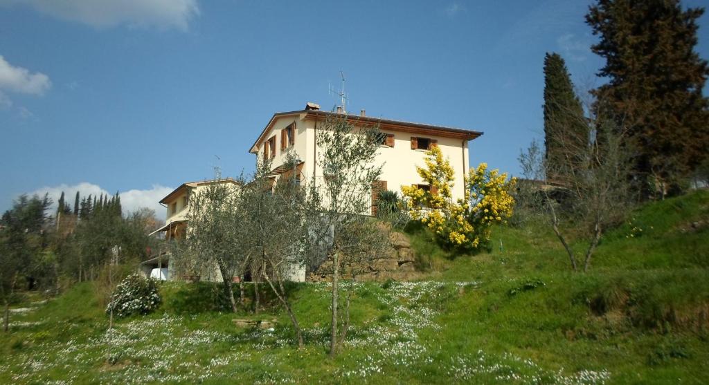una vieja casa en una colina en un campo en I 3 Cipressi en Chiassa Superiore
