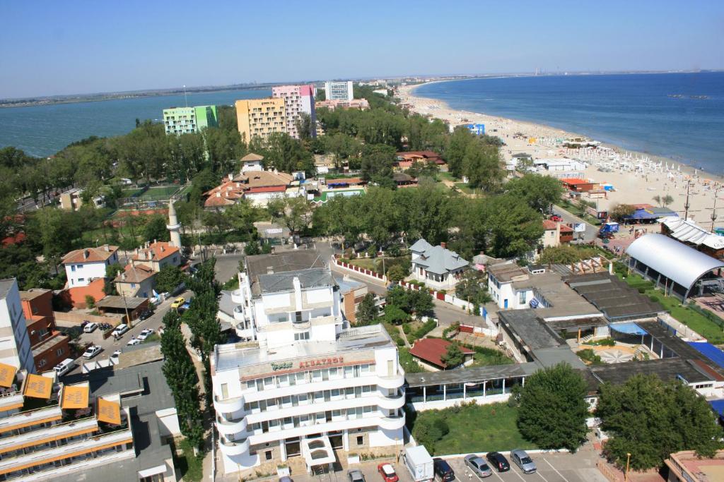 an aerial view of a city and the beach at Hotel Albatros in Mamaia