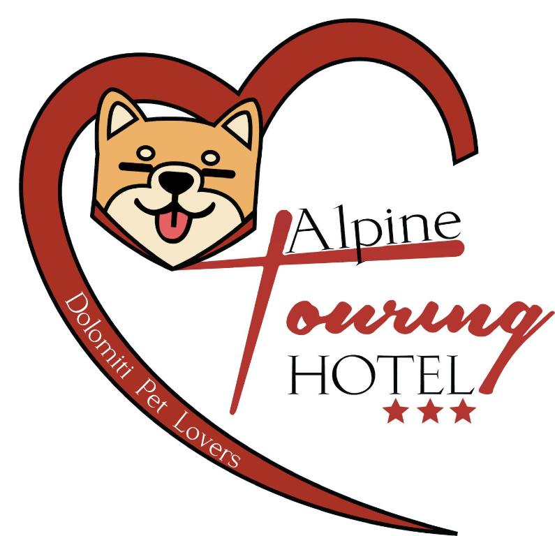 a dog inside a heart with the words aline arriving hotel at Alpine Touring Hotel-petfriendly in Pozza di Fassa