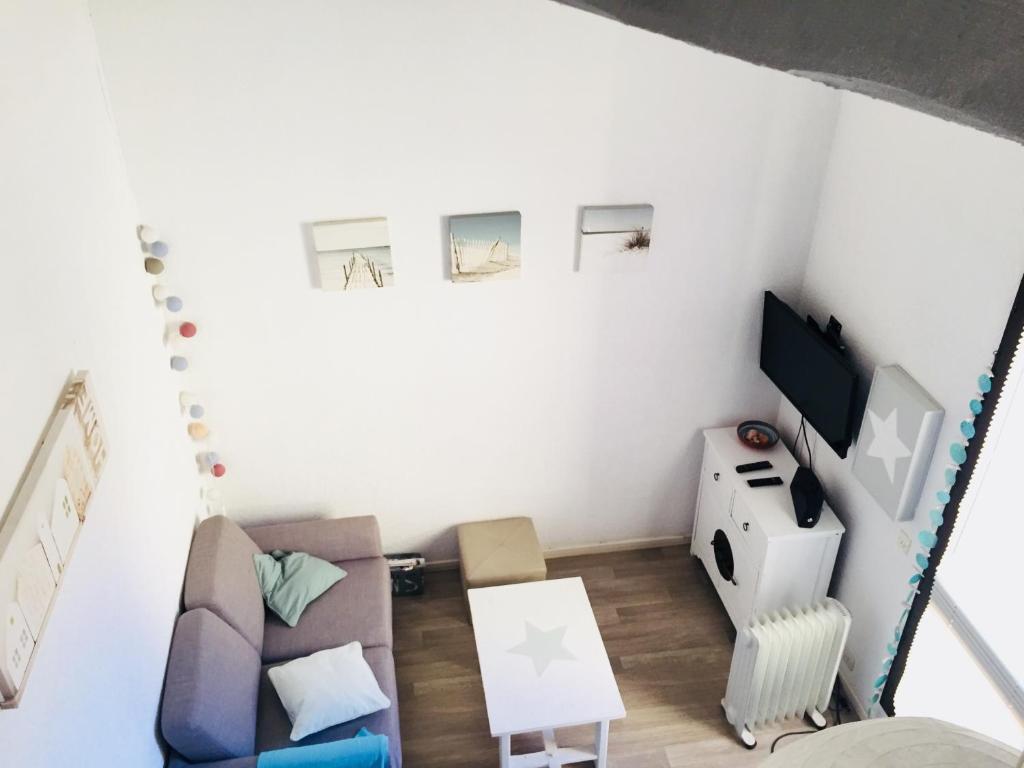 TV a/nebo společenská místnost v ubytování T2 bis terrasse PORT LEUCATE