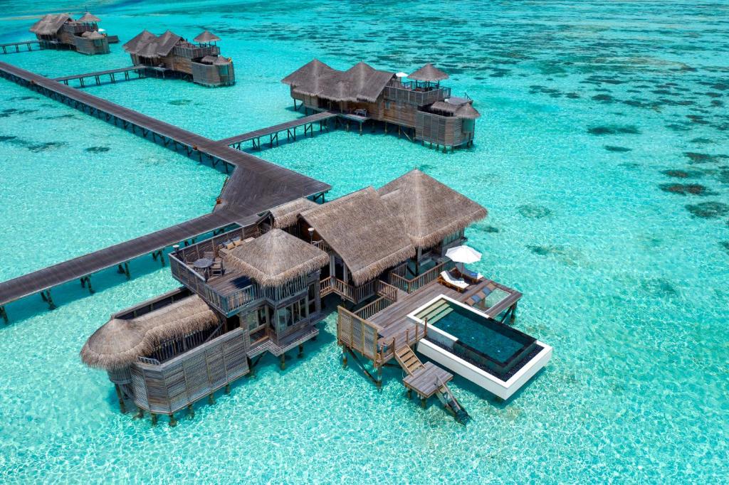 a model of a resort in the water at Gili Lankanfushi Maldives in North Male Atoll