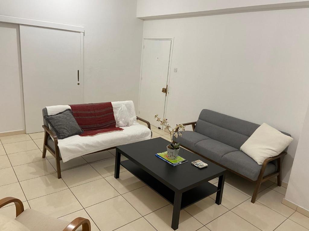 a living room with a couch and a coffee table at 2 Bedroom apartment in Nicosia's center-11 in Nicosia