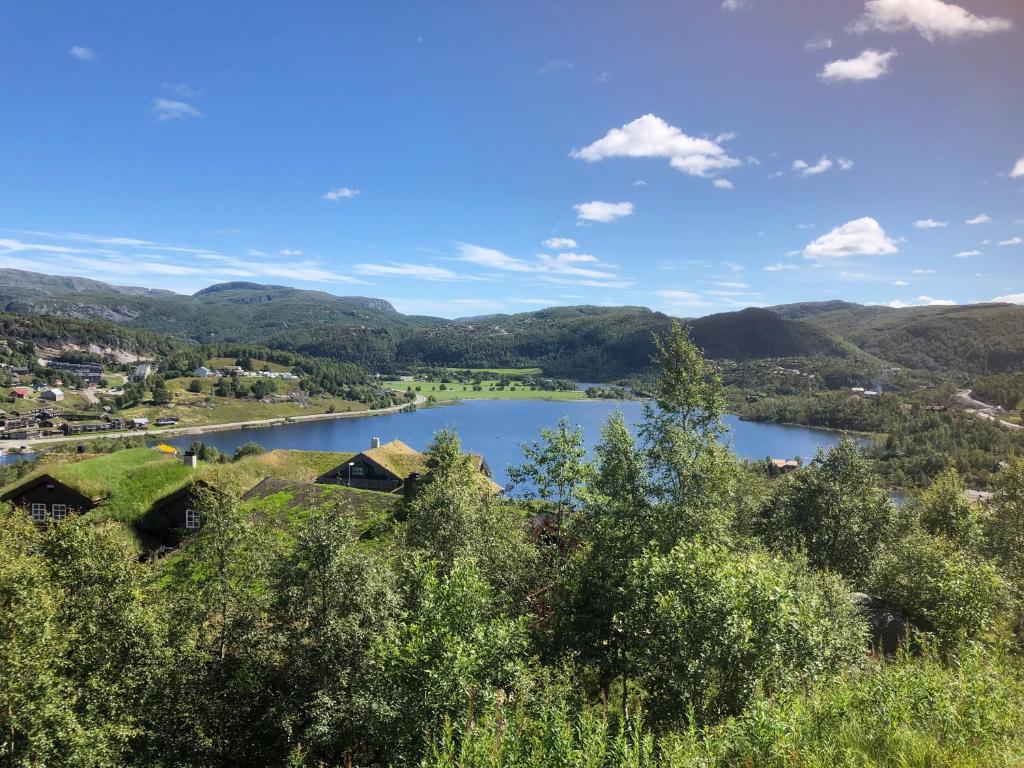 a view of a river with mountains in the background at Kjerag Lodge in Tjørhom