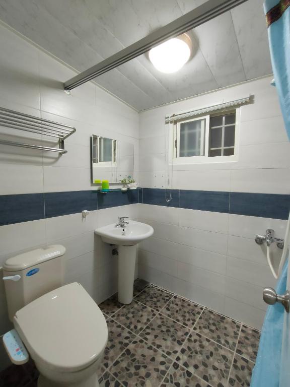 a bathroom with a white toilet and a sink at Jilufugan B&amp;B in Taimali