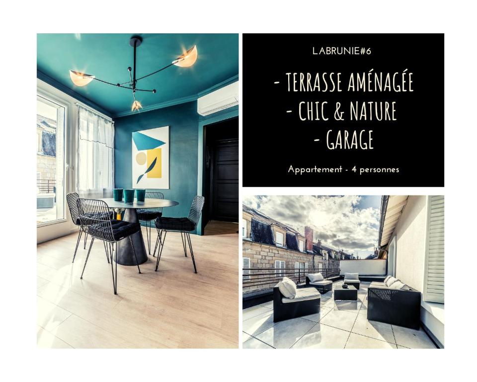 eine Collage mit zwei Bildern eines Wohnzimmers in der Unterkunft LABRUNIE #6 - Espace chic et nature - 2 Chambres in Brive-la-Gaillarde
