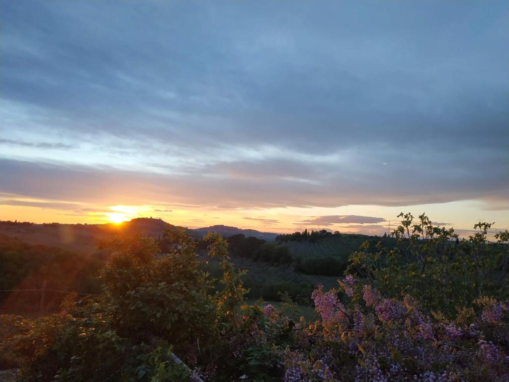 a sunset in the mountains with trees at Poderi in Chianti in Tavarnelle in Val di Pesa