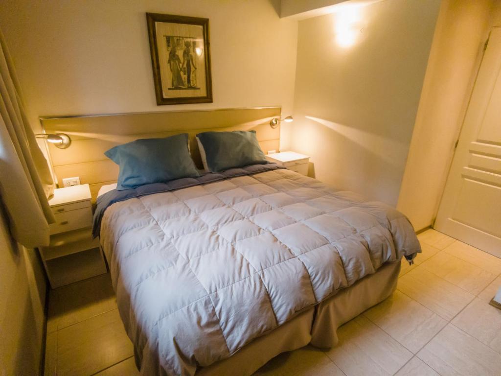 1 dormitorio con 1 cama grande en una habitación en Departamentos De la Plaza en Villa La Angostura