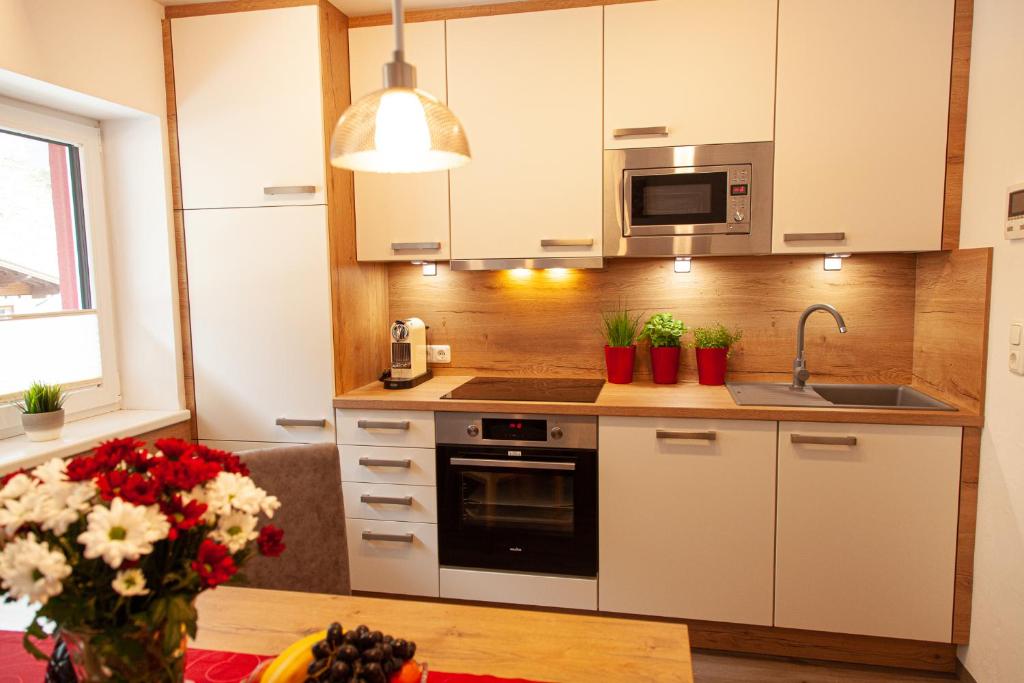 Kuchyň nebo kuchyňský kout v ubytování Appartement Gimpl