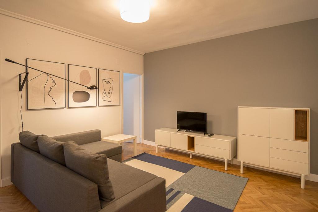 uma sala de estar com um sofá e uma televisão em NAHIMA PARKING FREE em San Sebastián