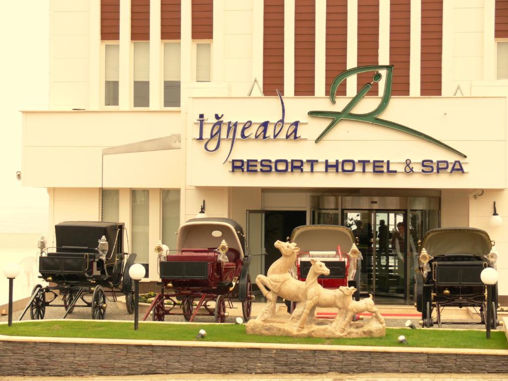 a statue in front of a resort hotel and spa at İğneada Resort Hotel & SPA in İğneada