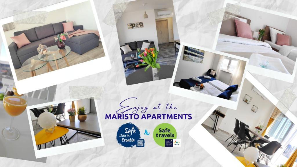 kolaż zdjęć salonu w obiekcie Maristo Apartments w mieście Stara Novalja