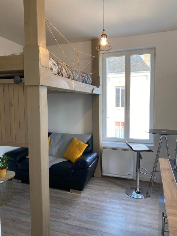 a living room with a bunk bed and a couch at Studio cocoon in Amboise