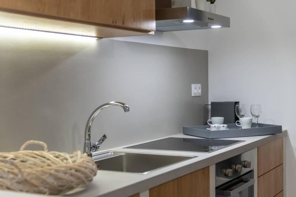 Kuchyň nebo kuchyňský kout v ubytování Luxury Apartment in the Heart of Astypalaia