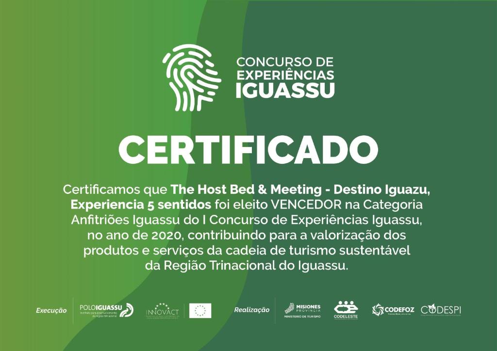 Certifikát, hodnocení, plakát nebo jiný dokument vystavený v ubytování The Host Puerto Iguazú