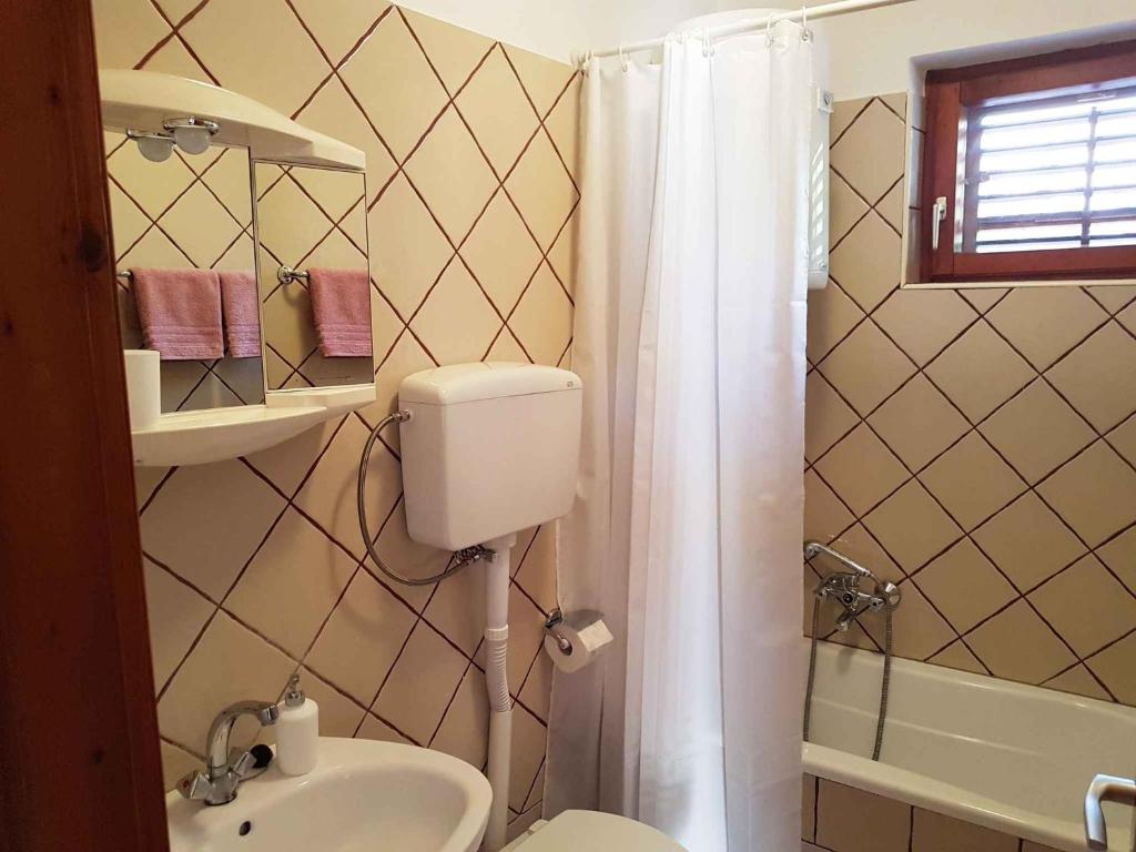 a bathroom with a toilet and a sink and a shower at One-Bedroom Apartment Novi Vinodolski near Sea 7 in Povile