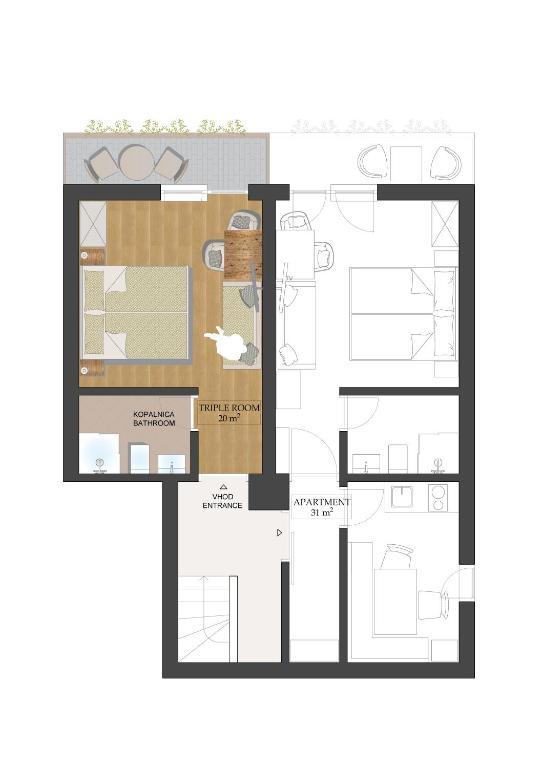 Půdorys ubytování Apartments and Rooms Ražen