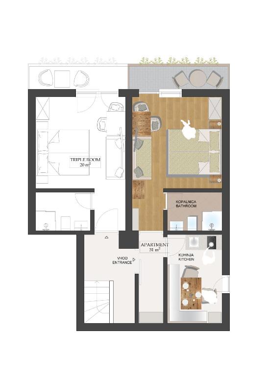Půdorys ubytování Apartments and Rooms Ražen