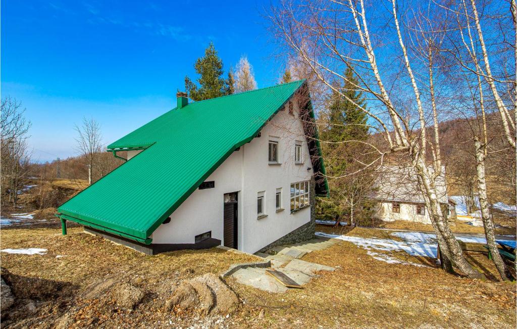 a house with a green roof on a hill at Nice Home In Begovo Razdolje With Wifi in Begovo Razdolje