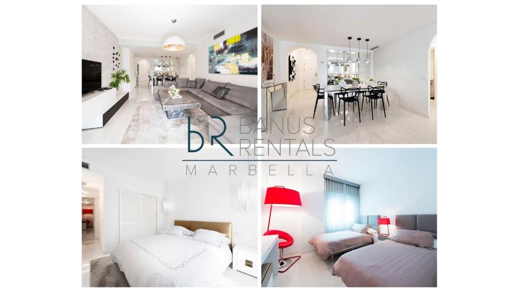 - deux images d'une chambre et d'un salon dans l'établissement Moderno y luminoso apartamento en Las Gaviotas- Puerto Banús, à Marbella