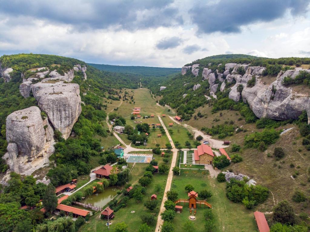 an aerial view of a park in the mountains at Эко Усадьба Эски Кермен in Bakhchysarai