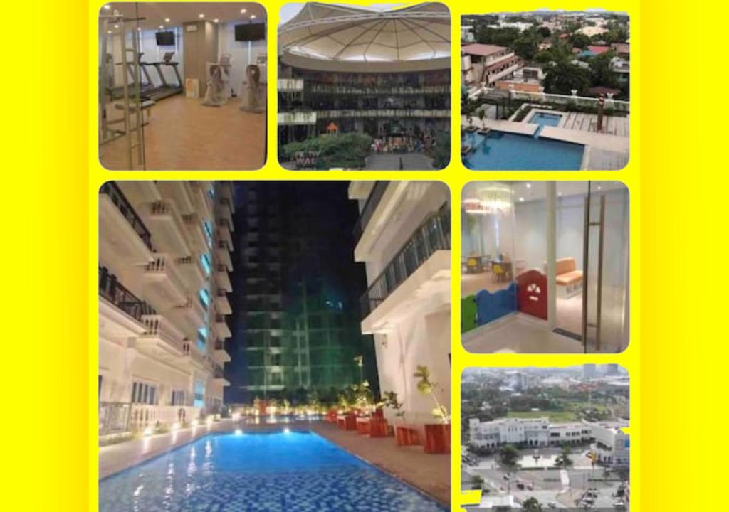 eine Collage mit Bildern eines Pools in einem Gebäude in der Unterkunft Lafayette Park Square,Iloilo Business Park Condo P in Iloilo City