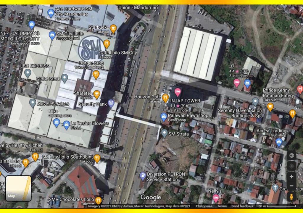 a map of a city with traffic lights at Festive Walk Mall & SM City Area Fan Room BR in Iloilo City