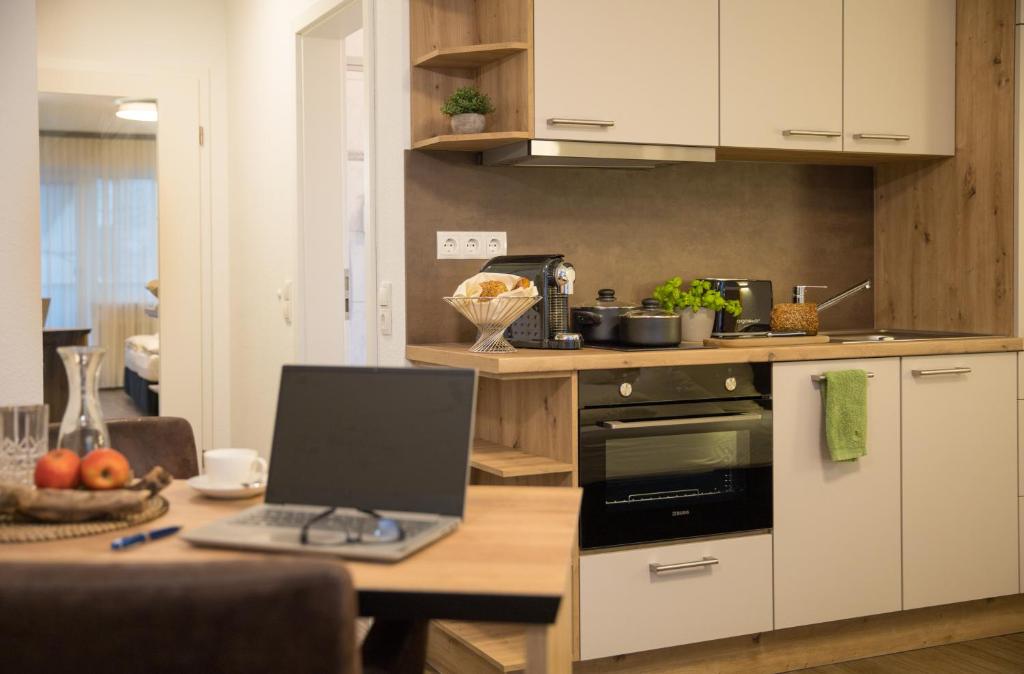 Kuchyň nebo kuchyňský kout v ubytování Hotel Am Kurpark Späth